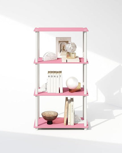 Furinno Turn-N-Tube 4-Tier Multipurpose Shelf Display Rack, Shelving Unit, Bookcase, Pink/White - LeafyLoom