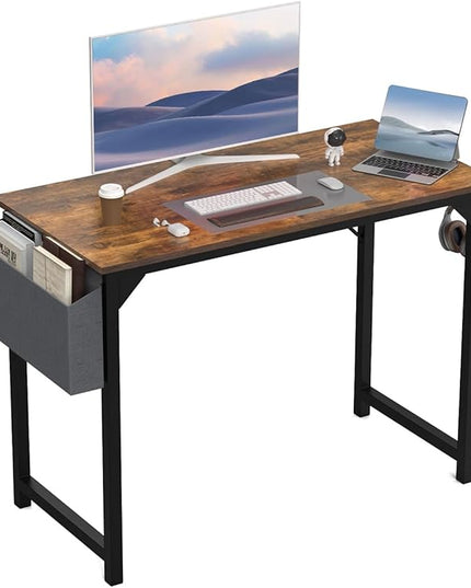 Office Desk Modern Simple Style Writing Study Work Computer Table for Home Bedroom, 40 Inch, Rustic Brown - LeafyLoom