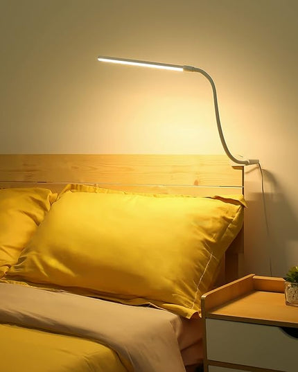 Lepro Small Desk Lamp with Clamp, LED Reading Lamp with 3 Color Modes 10 Brightness, Dimmable USB Clip on desk light with Gooseneck Swing Arm for Bed Headboard, Workbench, Home Office and Nail (White) - LeafyLoom