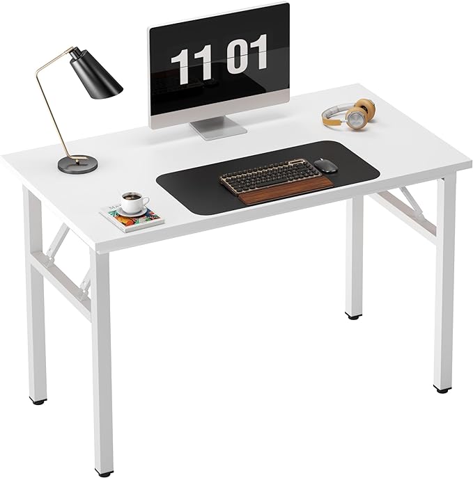 Need 39.4 inch Computer Desk for Small Space Small Folding Table Small Writing Desk Compact Desk Foldable Desk with BIFMA Certification, No Install Needed, White AC5-10060-DW - LeafyLoom