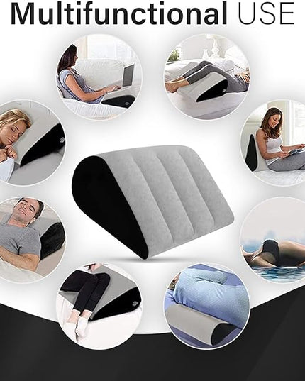Wedge Pillow, Inflatable Travel Camping Pillow for Sleeping, Bed Wedges Pillow for Sleep Apnea Back Pain Acid Reflux Knee Relief, Portable Body Positioners for Leg Elevation(Gray) - LeafyLoom