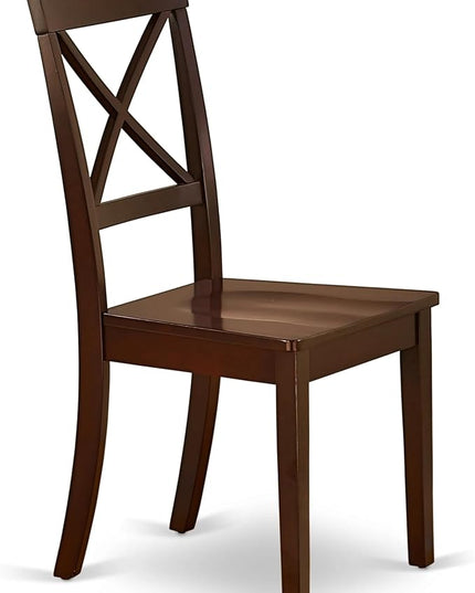 East West Furniture Boston Dining Cross Back Wood Seat Kitchen Chairs, Set of 2, Mahogany - LeafyLoom
