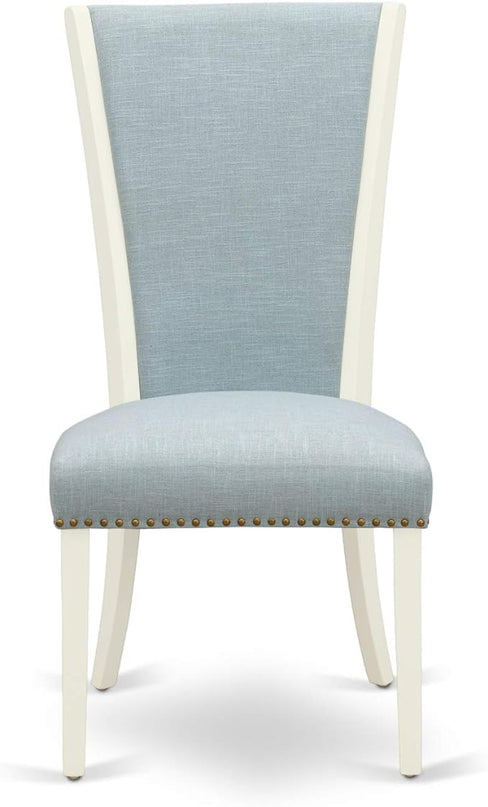 East West Furniture Norfolk 5 Piece Set Includes a Rectangle Dining Room Table with Butterfly Leaf and 4 Baby Blue Linen Fabric Parsons Chairs, 32x54 Inch, NFVE5-WHI-15 - LeafyLoom