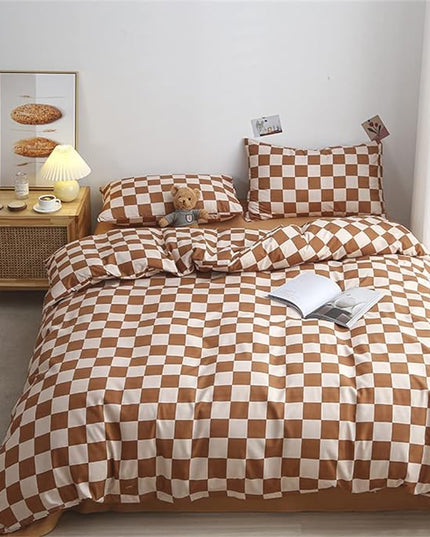 Wellboo Light Brown Plaid Comforter Sets Twin Women Men Cream Coffee and White Checkerboard Grid Bedding Comforters Cotton Boys Girls Modern Light Taupe Checkered Geometric Quilts Luxury Abstract Bed - LeafyLoom