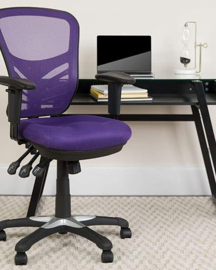 Flash Furniture Nicholas Mid-Back Swivel Office and Gaming Chair, Ergonomic Mesh Office Chair with Adjustable Lumbar Support and Height, Purple - LeafyLoom