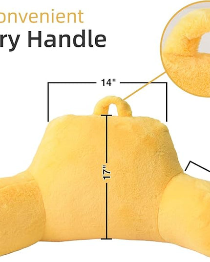 A Nice Night Faux Fur Reading Pillow Bed Wedge Large Adult Children Backrest with Arms Back Support for Sitting Up in Bed/Couch for Bedrest,Yellow - LeafyLoom