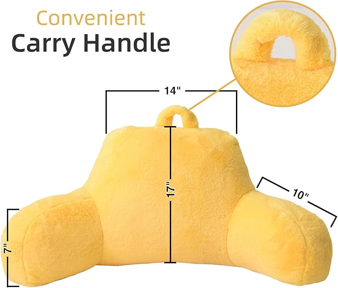 A Nice Night Faux Fur Reading Pillow Bed Wedge Large Adult Children Backrest with Arms Back Support for Sitting Up in Bed/Couch for Bedrest,Yellow - LeafyLoom