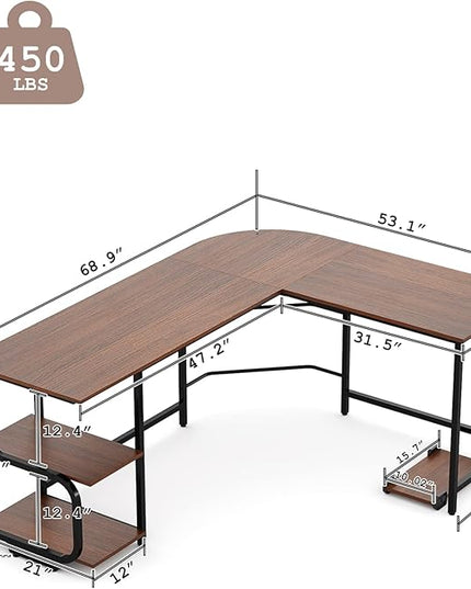 Teraves Reversible L Shaped Desk with Shelves 69“ Corner Computer Desk Gaming Desk Workstation for Home Office - LeafyLoom