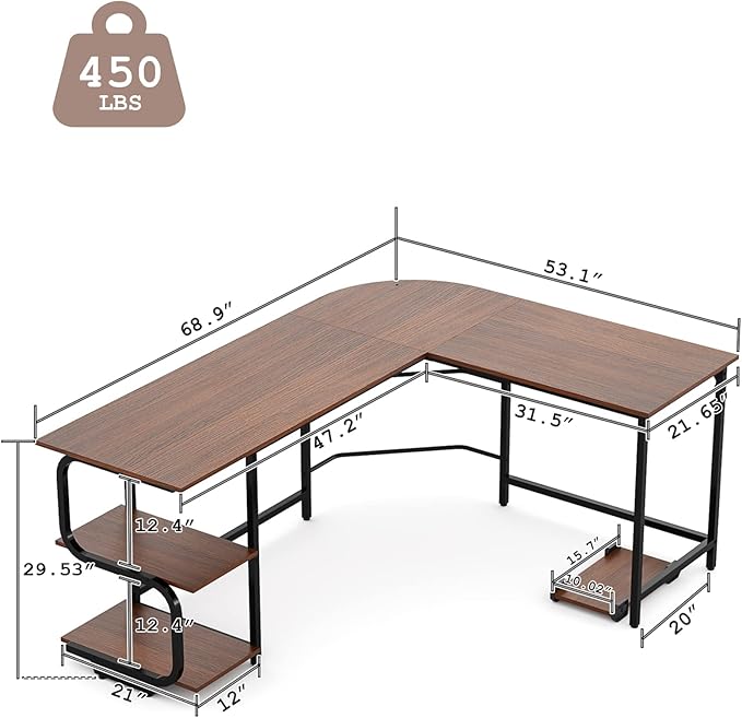 Teraves Reversible L Shaped Desk with Shelves 69“ Corner Computer Desk Gaming Desk Workstation for Home Office - LeafyLoom