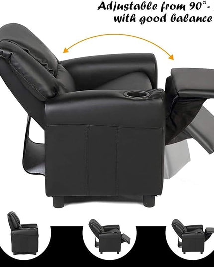 ARLIME Kids Recliner chair, toddler Armchair Upholstered Couch with Cup Holder, Backrest, baby Leather sofa with Headrest and Footrest, Child Furniture for Ages 2-7 (Black) - LeafyLoom