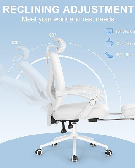 Misolant Ergonomic Office Chair with Footrest, Ergonomic Desk Chair with Adjustable 2D Lumbar Support, High Back Office Chair with Adjustable Headrest, Comfortable Leather Office Chair - LeafyLoom