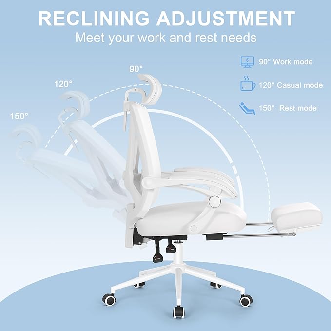 Misolant Ergonomic Office Chair with Footrest, Ergonomic Desk Chair with Adjustable 2D Lumbar Support, High Back Office Chair with Adjustable Headrest, Comfortable Leather Office Chair - LeafyLoom