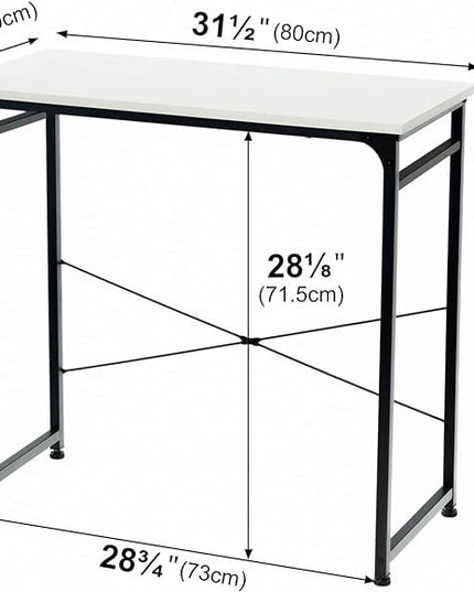 TEAMIX White Compact Computer Desk 32'' Study Writing Desk for Home Office Mini Laptop Desk with Hooks Small Spaces Heavy-Duty Steel Legs - LeafyLoom