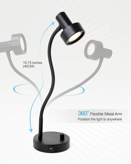 O’Bright Dimmable LED Desk Lamp with USB Charging Port (5V/2A), Full Range Dimming LED, Table Lamp with USB Charger, Flexible Gooseneck, Office Desk Lamp/Bedside Lamp, Vintage Design (Black) - LeafyLoom