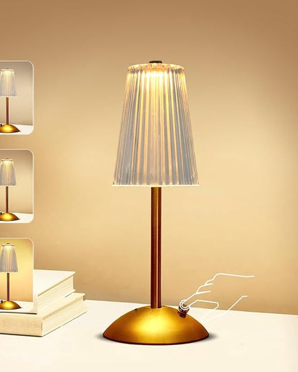 Portable Crystal Table Lamp,Cordless Metal Vintage Desk Lamp,3 Color Touch Control Rechargeable Lamp,3-Levels Brightness Room Decor Desk Lamp,Living Room,Kitchen,Dining Room Lamp (Gold-4) - LeafyLoom