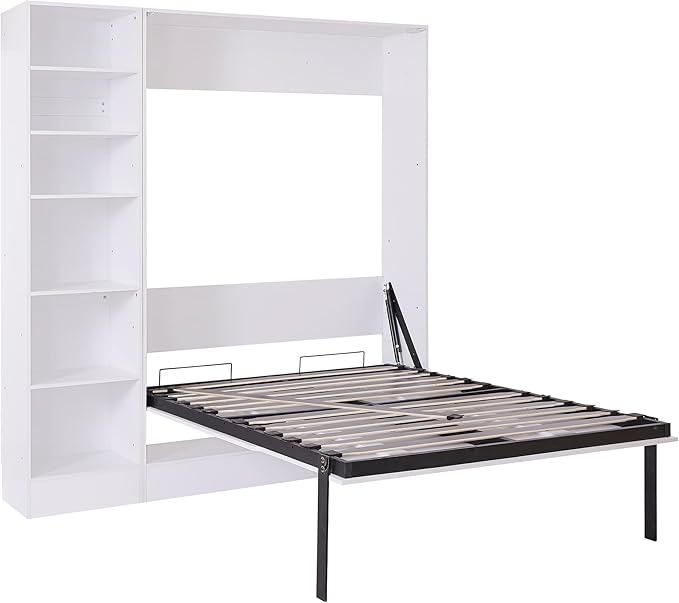 Merax, White Full Size Murphy Bed Wallbed with Sofa,Side Storage Shelves,Space Saving,for Guest Living Room - LeafyLoom