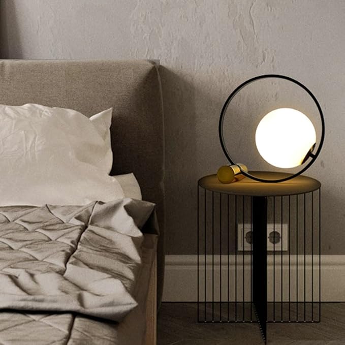 Glass Desk Table Lamp Gold Mid Century Modern Desk Lamp Reading Lamp Handblown Glass Orb Shade Plug in Nightstand Lamp Desk Lamp for Bedroom Office Library Study Room - LeafyLoom