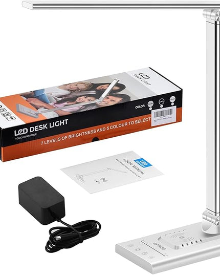 AFROG 5th Gen Multifunctional LED Desk Lamp with 10W Fast Wireless Charger, USB Charging Port,1800Lux Super Bright,5 Lighting Mode,7 Brightness, Touch Control, Auto Timer, 15W Office Table Lamp - LeafyLoom
