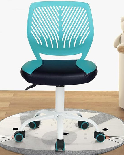 FurnitureR Desk Chair Small Study Chairs Armless for Child Kids Teens, Swivel Rolling Lightweight Task Chair with Wheels and Pu Leather Padded Cushion, Green/Black - LeafyLoom