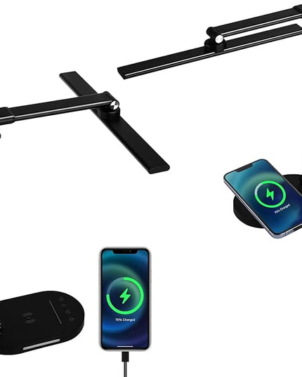 LED Desk Lamp with Wireless Charger, USB Charging Port, Touch Control, 5 Color Modes, 5 Brightness Level, Eye-Caring Desk Lamp for Study Reading, 1H Timer, Home Office Table Lamp - LeafyLoom