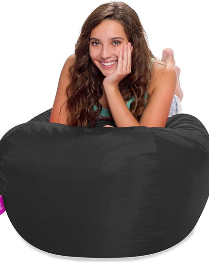Posh Creations Structured Comfy Seat for Playrooms and Bedrooms, Large Bean Bag Chair, 100in Round Classic Bean Bag, Black - LeafyLoom