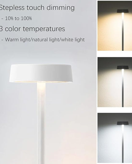 2 Pack Cordless Table Lamp Rechargeable Outdoor Waterproof Portable Battery Operated LED Table Light - for Home Restaurant Desk Bar Patio Kitchen Dinning Party (White) - LeafyLoom
