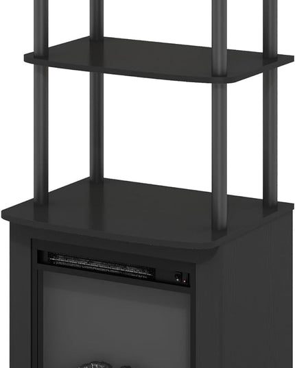 Furinno Turn-N-Tube 2-Tier Tall TV Entertainment Side Table Display Rack with Fireplace Insert, Americano/Black - LeafyLoom