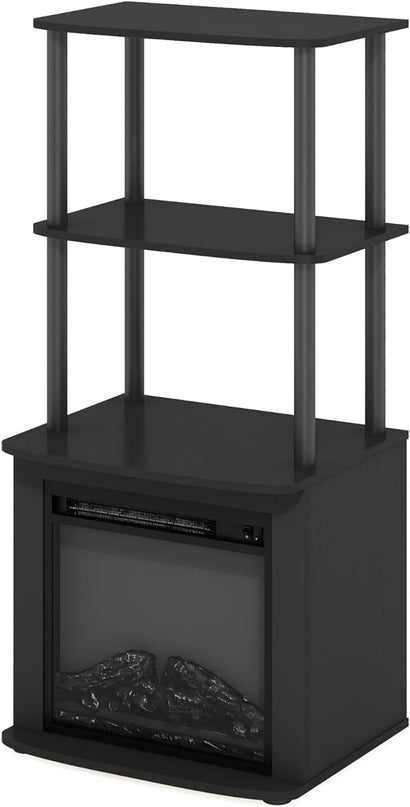Furinno Turn-N-Tube 2-Tier Tall TV Entertainment Side Table Display Rack with Fireplace Insert, Americano/Black - LeafyLoom