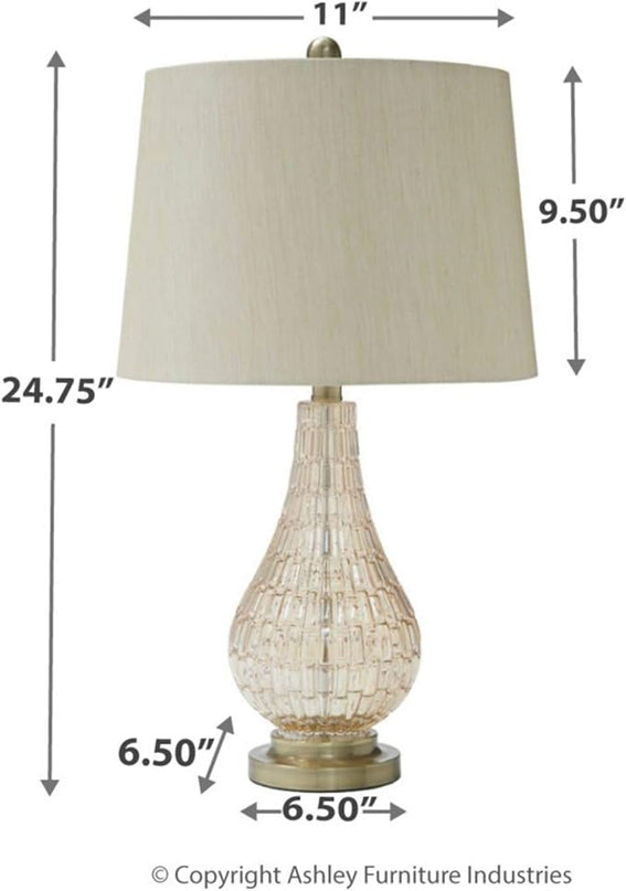 Signature Design by Ashley Latoya Contemporary 25" Curved Glass Table Lamp, Champagne - LeafyLoom