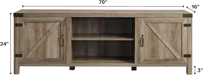 Walker Edison Georgetown Modern Farmhouse Double Barn Door TV Stand for TVs up to 80 Inches, 70 Inch, Rustic Oak, Without Fireplace, 15.75 x 70 x 24 inches - LeafyLoom