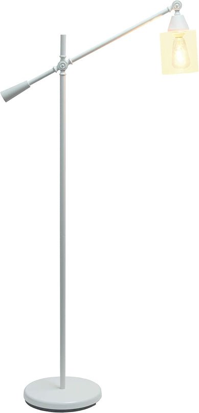 Elegant Designs LF1030-WHT Pivot Arm Glass Shade Floor Lamp, White - LeafyLoom