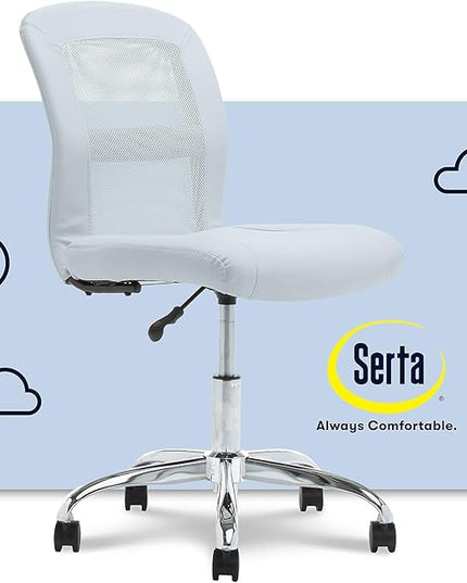Serta Essential Armless Desk Chair Small TaskChair with Wheels, Breathable Mesh Back, SertaQuality Foam Cushion Seat for Comfort, Functional, Lightweight and Versatile, Task, Sky Blue - LeafyLoom