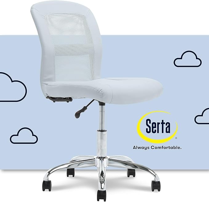 Serta Essential Armless Desk Chair Small TaskChair with Wheels, Breathable Mesh Back, SertaQuality Foam Cushion Seat for Comfort, Functional, Lightweight and Versatile, Task, Sky Blue - LeafyLoom
