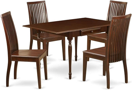 East West Furniture Monza 5 Piece Kitchen Set Includes a Rectangle Table with Dropleaf and 4 Dining Room Chairs, 36x54 Inch, Mahogany - LeafyLoom