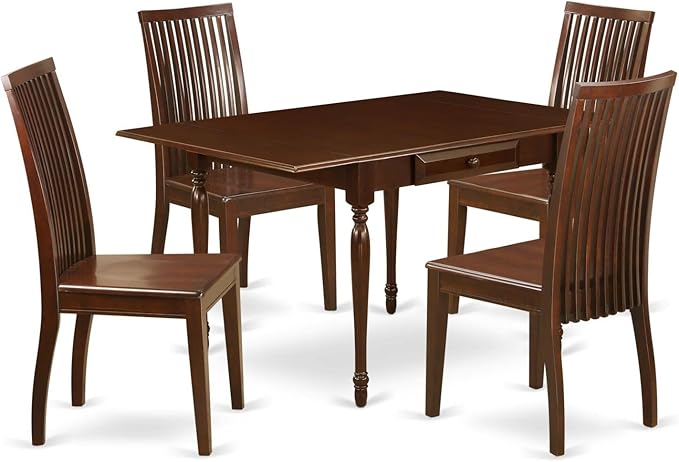 East West Furniture Monza 5 Piece Kitchen Set Includes a Rectangle Table with Dropleaf and 4 Dining Room Chairs, 36x54 Inch, Mahogany - LeafyLoom