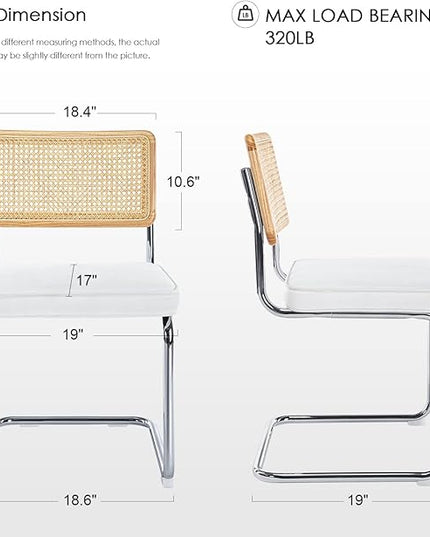 Zesthouse Mid Century Modern Dining Chairs Set of 2, Velvet Accent Chairs with Natural Cane Back & Stainless Chrome Base, Famous Breuer Designed Chairs, Upholstered Rattan Kitchen Chairs - LeafyLoom