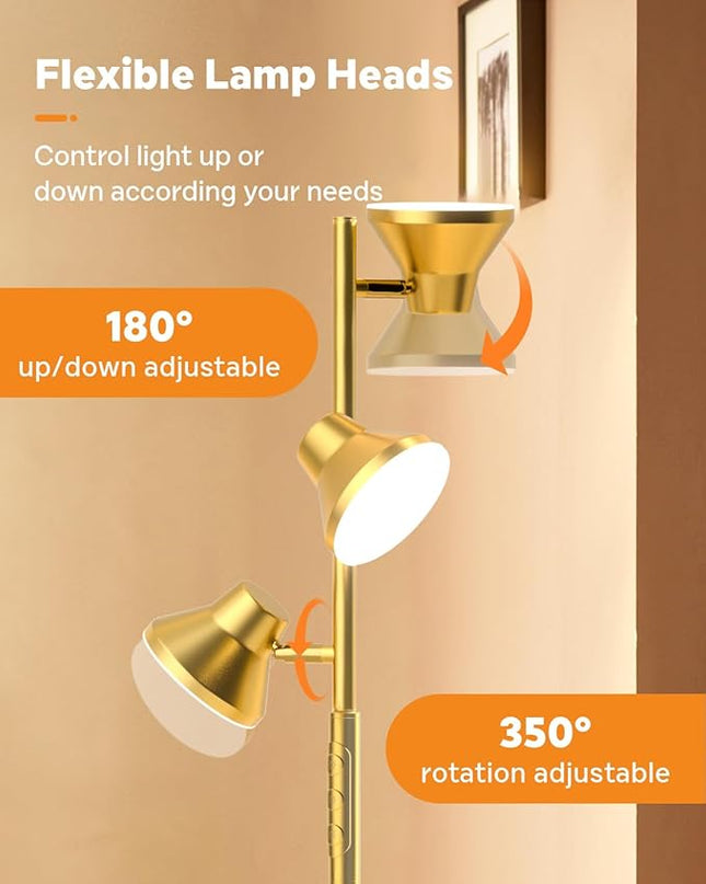 Gold Floor Lamp, 36W Modern LED Floor Lamp with Remote & Touch Control, 4 Color Temperatures, 3 Rotatable Lights, Floor Lamps for Living Room Bright Lighting, Bedroom, Office - LeafyLoom