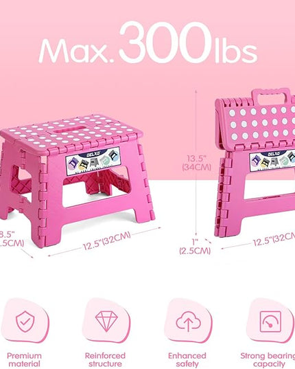 Delxo 9” Folding Step Stool in Pink,1 Pack Premium Heavy Duty Foldable Stool for Kids,Portable Collapsible Plastic Step Stool,Non Slip Folding Stools for Kitchen Bathroom Bedroom - LeafyLoom