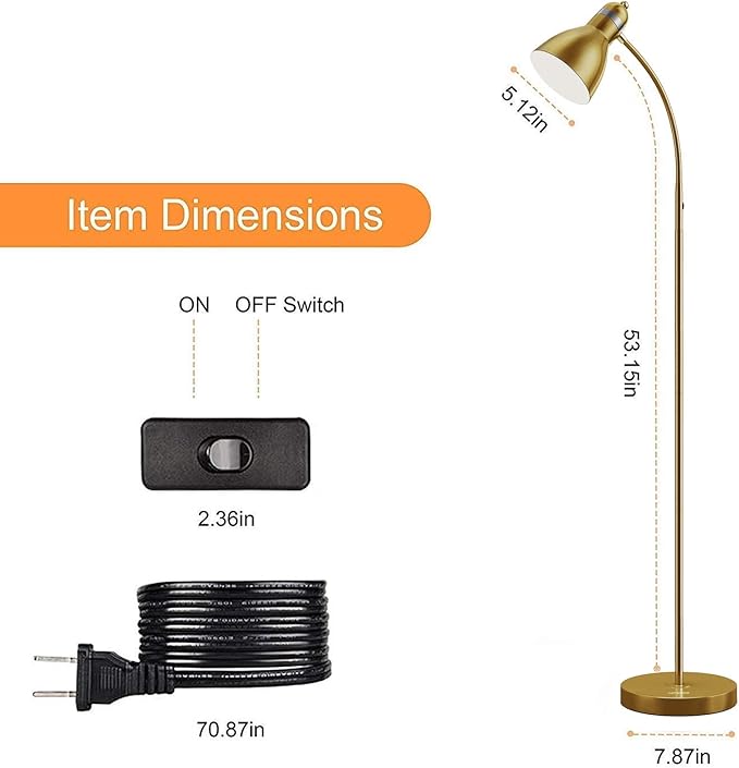 LEPOWER Floor Lamp, Metal Standing Lamp with Adjustable Gooseneck, Heavy Metal Base, Reading Pole Lamp for Office, Golden Floor Lamps for Bedroom, Living Room - LeafyLoom