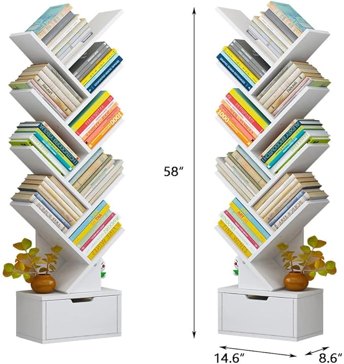 Flydem Tree Bookshelf,Bookshelves,Books Holder, Tree Bookcase,book organizer,Book Rack,Organizer for Books,kids bookshelf,small bookshelf for small spaces,white bookcase/bookshelf(White) - LeafyLoom