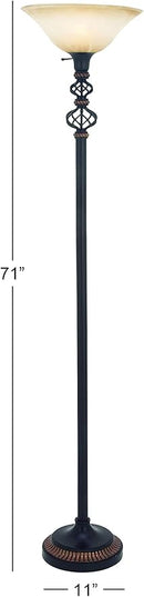 Deco 79 Metal Room Torchiere Antique Style Floor Lamp, Standing Lamp 15" x 15" x 70", Black - LeafyLoom