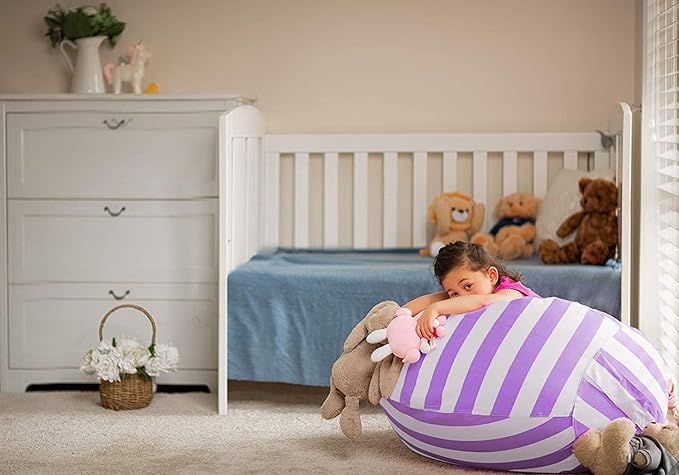 Wekapo Stuffed Animal Storage Bean Bag Chair Cover for Kids | Stuffable Zipper Beanbag for Organizing Children Plush Toys Large Premium Cotton Canvas (Purple, XX-Large) - LeafyLoom