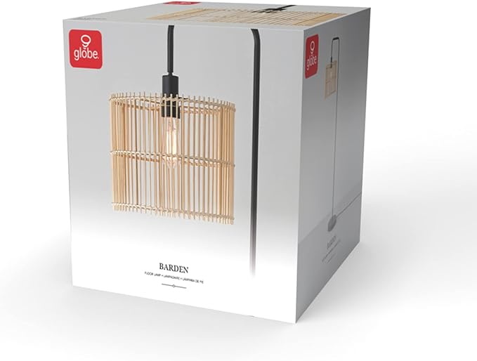 Globe Electric Barden 58" Floor Lamp, Matte Black, Bamboo Shade, On/Off Rotary Switch on Socket - LeafyLoom