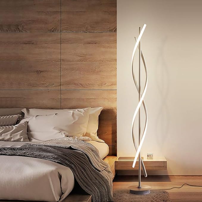 ADISUN 40W LED Floor Lamp Remote Control Dimmable Spiral Floor Lamp Indoor Lamp Floor Lamp for Living Rooms Family Rooms Bedrooms Offices Lighting (White) - LeafyLoom