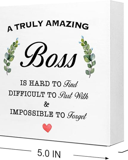 A Truly Amazing Boss is Hard to Find Wooden Sign Desk Decor,Inspirational Wood Block Sign Desk Decorations for Home Office Desk Shelf Table Decor,Best Boss Mentor Gifts - LeafyLoom