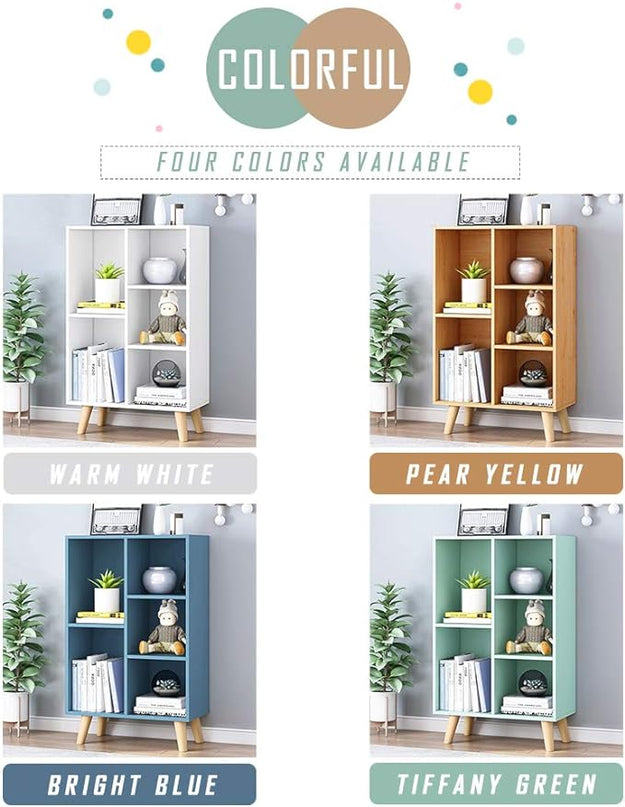 IOTXY Wooden Open Shelf Bookcase - 3-Tier Floor Standing Display Cabinet Rack with Legs, 5 Cubes Bookshelf, Warm White - LeafyLoom