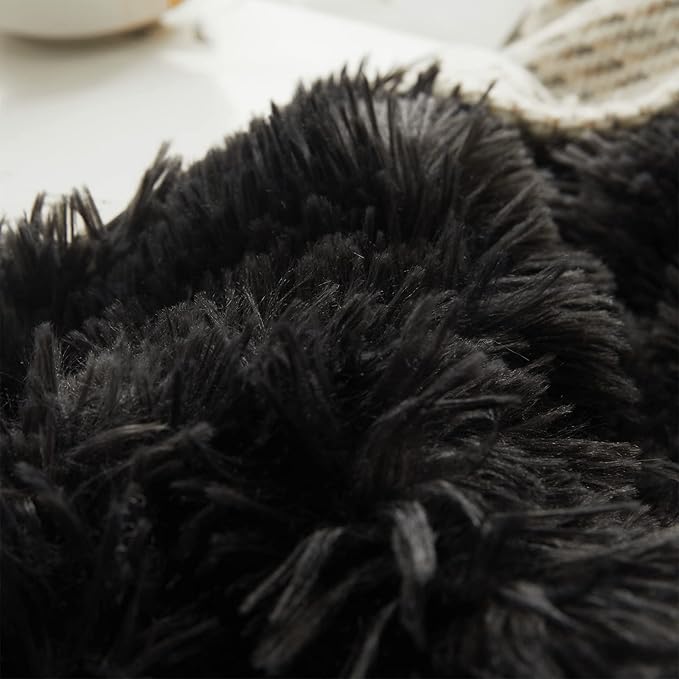 Tie dye Black Plush Fluffy Comforter Cover Set Queen - Ultra Soft Faux Fur tie dye Bedding Sets 3 Pieces (1 Shaggy Duvet Cover + 2 Pillow case) Black Fluffy Bed Set (Tie Dye Black, Queen) - LeafyLoom