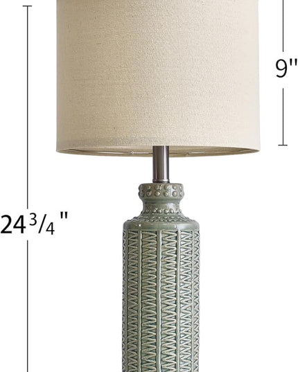 24.75'' Farmhouse Light-Green Ceramic Single Table Lamp for Bedroom Living Room Vintage Traditional Rustic Modern Nightstand Bedside Lamps - LeafyLoom