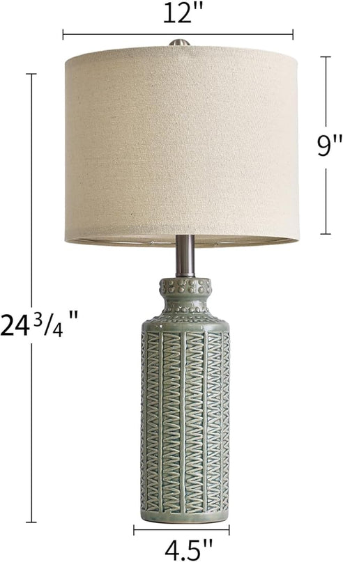 24.75'' Farmhouse Light-Green Ceramic Single Table Lamp for Bedroom Living Room Vintage Traditional Rustic Modern Nightstand Bedside Lamps - LeafyLoom