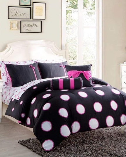 VCNY Home - Full Bed in a Bag, 10-Piece Bedding Set with Matching Sheets & Bedskirt, Ideal for All Seasons, Cozy Chic Home Decor (Sophie Black/Pink, Full) - LeafyLoom
